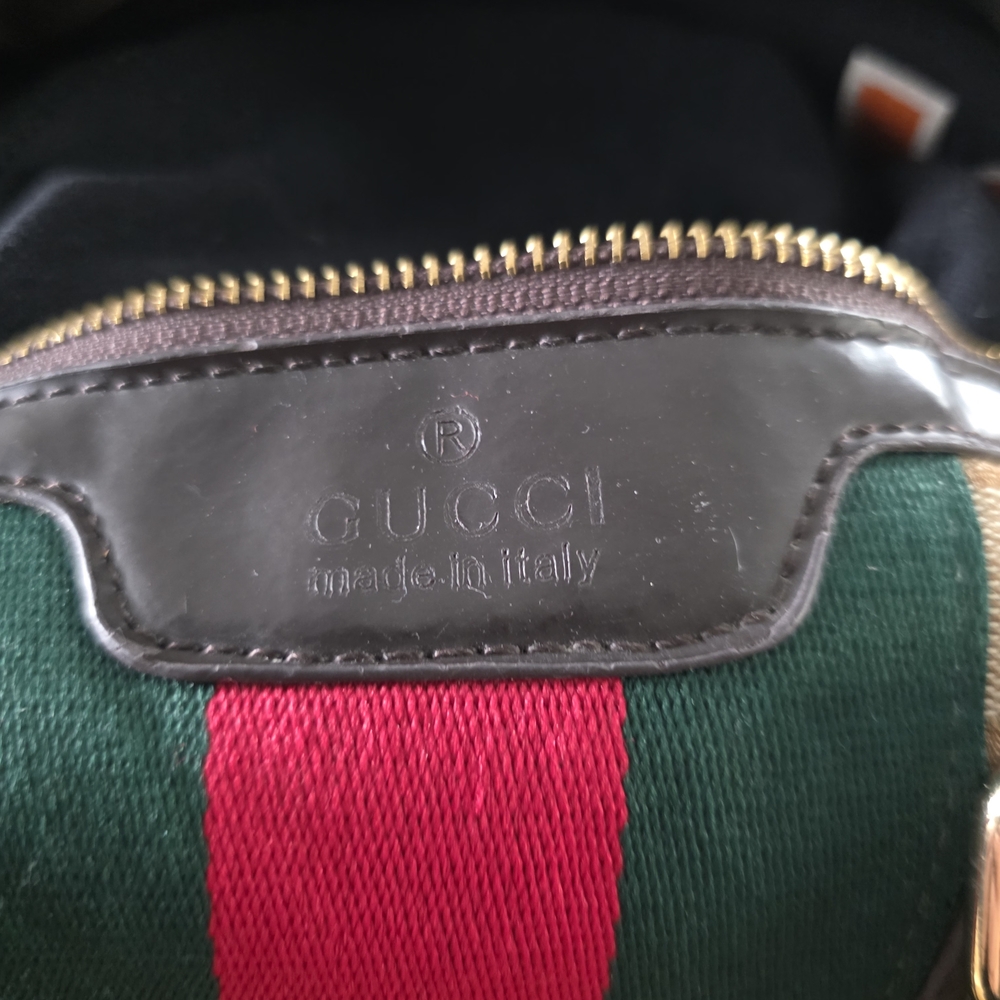 Gucci Beige Monogram Satchel with Green and Red Center Stripe - Picture 3 of 5